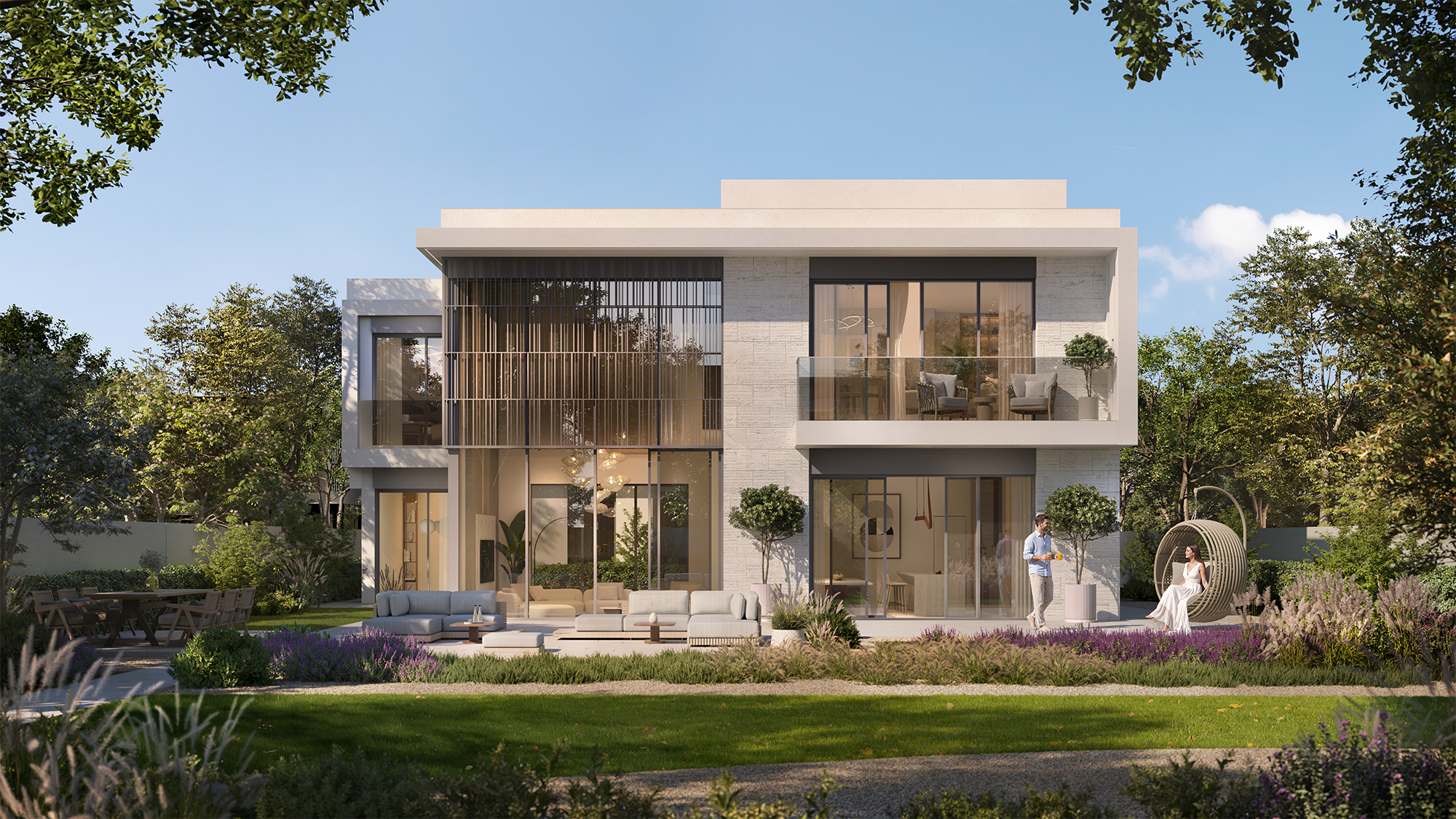 Two-storey villa architecture with architectural screens
