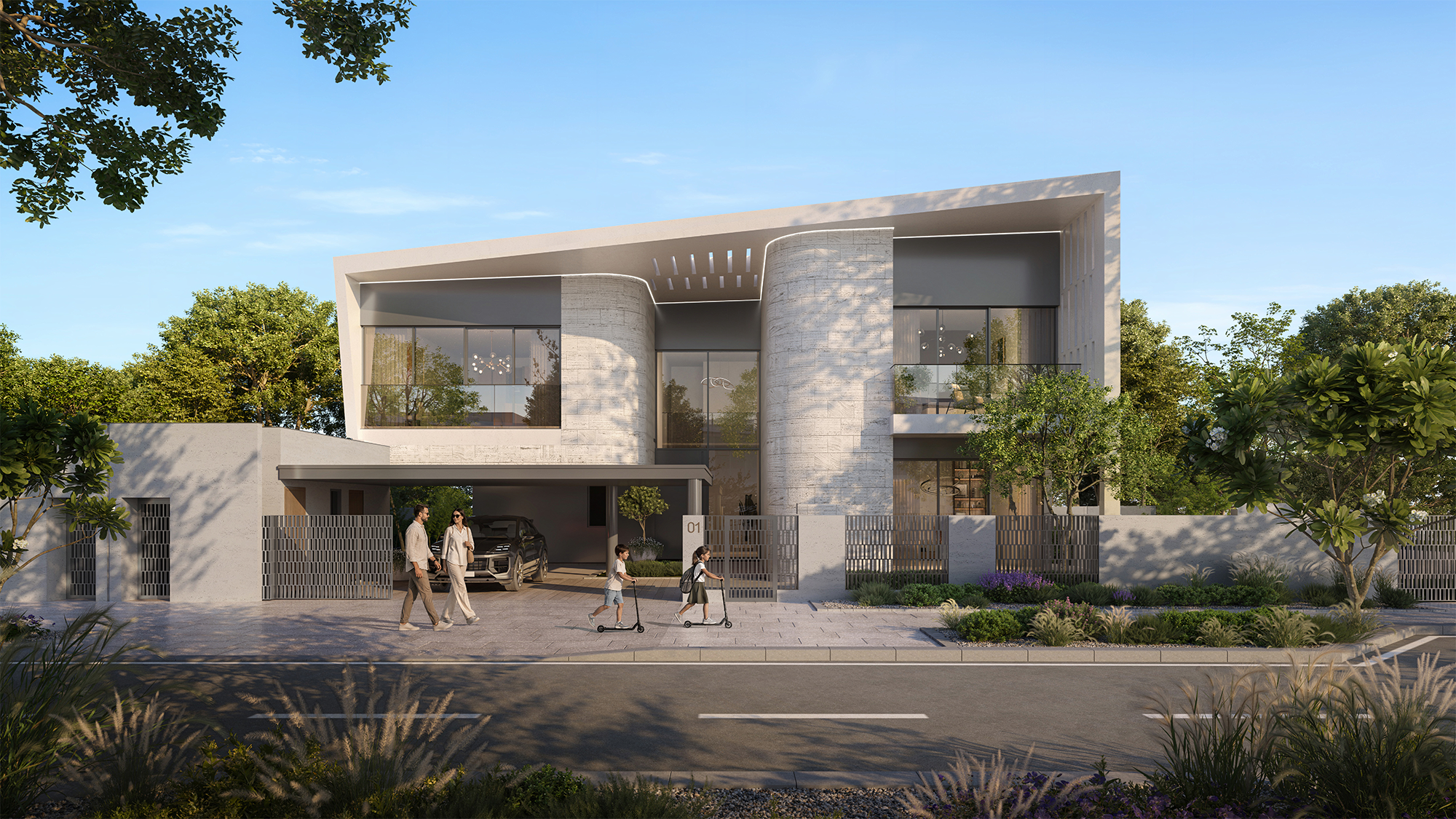 Generous villa interior opening onto a landscaped garden