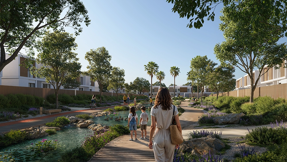 Linear parks and playgrounds within the community